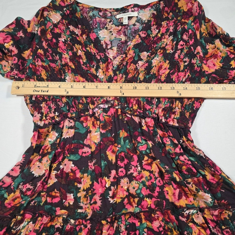 Maurices Womens XS Floral Smocked Empire Waist Tunic Top Long Sleeve Boho indie - Picture 9 of 11